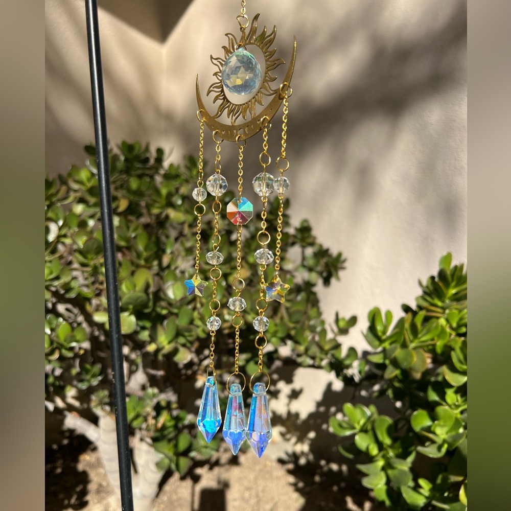 Sun Moon Crystal Wind Chime Pendant for Home Decor Outdoor Garden Sunca…